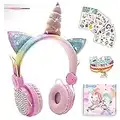 SVYHUOK Girls Pink Unicorn Wired Headphones,Cute Cat Ear Kids Game Headset for Boys Teens Tablet Laptop PC,Over Ear Children Headset withMic,for School Birthday Xmas Gifts…