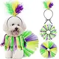 3 Pieces Girl Dog Costume Mardi Gras Tutu Skirt and Fleur De Lis Feather Headband Fancy Collar for Puppy Dog Costume Decorations Supplies, Purple, Green, Yellow (Small)