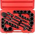 NEIKO 02499A 3/4-Inch-Drive Jumbo Master Impact Socket Set, SAE and Metric Shallow-Socket Tool Set, SAE 7/8" to 2" and Metric 26 to 38 mm, 27 Pieces