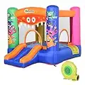 Outsunny 3-in-1 Kids Bouncy Castle with Slide Trampoline Basket, Inflatable Bounce House with Blower for Kids Age 3-8 Monster Design 2.5 x 1.8 x 1.75m