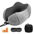 Newaner Almohada de Viaje Viscoelástica de Espuma, Almohada de Memoria, Almohada ortopédica Cervical para Avión Tren Coche Viajando con máscara de Ojos y Tapones para los oídos(Gris)