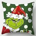 Emerising Throw Pillow Covers 18x18,Set of 4 Grinch Cartoon Printed Pillow Cases for Christmas Holiday Decoration or Daily Home Decor