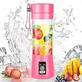 Portable Mini Electric Juicer, USB Electric Rechargeable Multi-Function Juice, 380ML Fruit Juice Cup With 6 Stainless Steel Blades, Personal Blender Shakes and Smoothies Jucier Cup For Home(Pink)