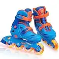 LOCAVUN Adjustable Light up Inline Skates for Kids, Better Protection Hard Shell Roller Blades for Girls and Boys (Medium - (M: 12C-2Y), Blue & Orange)