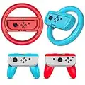 Aceshop Volantes y Grip para Switch y Switch OLED Modelo, 4 Paquetes Desmontable Accessorios de Volante para los mandos JoyCon Diseño Ergonómico Mandos Grip para Mario Kart Juegos (Rojo y Azul)