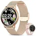 HASAKEI 2023 Montre Connectée Femme avec Appels Bluetooth, 1.32" Smartwatch Fonction Féminine avec 19 Modes Sportifs SpO2 Fréquence Cardiaque Sommeil Tension Artérielle Podomètre Android iOS Or Rose