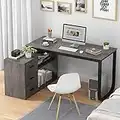 Homsee Home Office Computer Desk Corner Desk with 3 Drawers and 2 Shelves, 55 Inch Large L-Shaped Study Writing Table with Storage Cabinet - Dark Grey