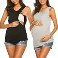 UNibelle T-Shirt de Grossesse Haut d'allaitement Concis Vetement Allaitement été Débardeur de Maternité Femme Nior&Gris Clair 2 PCS S