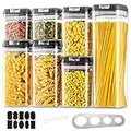 Vorratsdosen Aufbewahrungsbox Küche Vorratsbehälter Aufbewahrung: 7 Stück Luftdichte Pasta Behälter Set mit Schwarzes Easy Deckel Stapelbar Lebensmittel Aufbewahrung zum Spaghetti Müsli Cornflakes