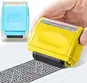 2PCS Wide Roller Stamps, Unlimited Re-Inking Identity Theft Prevention Stamp Rolling Security Stamp Privacy Protection, Guard Your ID Privacy Confidential Data (Light Blue + Yellow)