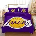 Meiju Bettwäsche-Set 3 TLG mit 1 Mikrofaser Bettbezug und 2 Kissenbezug - Bettbezug mit Reißverschluss Schließung - 3D Basketball Bedrucktes Bettwäsche Set (135x200cm,Los Angeles Lakers)