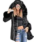 Roiii Women Thicken Warm Winter Coat Hood Parka Overcoat Long Jacket Outwear,Black,XXX-Large