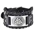 Juland Punk Braided Rope Alloy Bracelet Bangle Wristband Genuine Leather Bracelet Mens Leather Cuff Bracelet Viking Totem Wristbands Wide Cuff Leather Wrap Adjustable - Black