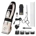 Everesta Dog clippers, Low Noise Rechargeable Cordless Pet Dogs and Cats Electric Grooming Clippers Kit with Shears and Comb (Gold+Black)