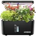 Indoor Garden Hydroponic Growing System: Ahopegarden Plant Germination Kit Aeroponic Herb Vegetable Flower Growth Countertop with Grow Light - Planter Grower Rise Harvest (8 Pods, Dull Black)