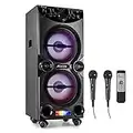 Fenton LIVE2104 Altavoz Party Set de Karaoke Bluetooth con 2 micrófonos, Reproductor MP3 y Luces LED de Colores