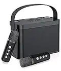 Microphone karaoké,kit Karaoke,Machine de karaoké Portable avec 2 Microphones sans Fil pour Le Chant, Enceinte Karaoke Complet Portable pour la fête,Les activités,Support Bluetooth, AUX,USB,TF-Noir