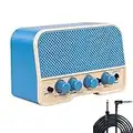 Mini Electric Guitar Amp Combo Include 10-ft Guitar Cable,Portable 5W Small Electric Guitar Amplifier Rechargeable with Bluetooth Headphone Jack Practice Amp(Blue)