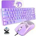 LexonElec 60 percent Mechanical Gaming Keyboard Blue Switch Mini 68 Keys Wired Type C Chroma RGB 18 Backlit Effects,Lightweight Mosue 6400DPI Honeycomb Optical, Mouse Pad for Gamers & Typists(Purple)