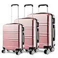 Kono Set 3 Valises Voyage Rigide léger Ensemble de Bagages Trois pc 4 Roues Trolley 360 degrés Bagage Cabine (Nue)