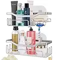 HapiRm Shower Caddy Bathroom Organizer Shelf Build in Shampoo Holder, No Drilling Rust Proof Stainless Steel Shower Storage Rack with 11 Hooks for Hanging Shower Ball and Razor