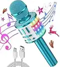 Micro Karaoké sans Fil Bluetooth, Microphone Karaoke Avec LED, Portable Micro Sans Fil Haut-Parleur, Enregistreur, Compatible avec Android/iOS/PC Smartphone, pour Enfants/Adultes Chanter, KTV, Fête