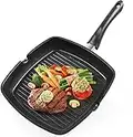 Gotoll Sartén Parrilla 28cm,Grill Asador con Rayas,Sartén Grill Cuadrada Plancha de Aluminio Fundido con Antiadherente,Apto para Todo Tipo de Cocinas Incluido Inducción, Libre de PFOA