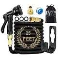 PXIN 25FT Expandable Garden Hose Pipe Set & 8 Function Spray Nozzle Flexible Expanding Magic Hose with 3/4'' & 1/2'' Fittings for Garden,Home (Black)