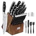 23 Pcs Kitchen Chef Knife Set with Block & Sharpener Rod, High Carbon Stainless Steel, Ultra Sharp, Full-Tang Design