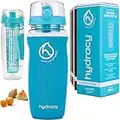 Hydracy Botella de Agua con Filtro infusor para Fruta 1Litro, Funda antitranspirante y Marcador de Hora - plástico Durable 100% sin BPA ìPerfecta para Hacer Deporte y cuidar tu Salud!