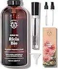 Bionoble Huile de Ricin Bio 100ml - 100% Pure, Naturelle et Pressée à Froid - Cils, Sourcils, Corps, Cheveux, Barbe, Ongles - Vegan Castor Oil - Bouteille en Verre + Pipette + Pompe + Kit Mascara