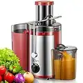 Juicer Machine, 500W Centrifugal Juicer Extractor with Wide Mouth 3” Feed Chute for Fruit Vegetable, Easy to Clean, Stainless Steel, BPA-free (Red)