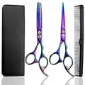 Professional Hair Cutting Shears Set,6 Inch Barber hair Cutting Scissors Thinning Shears Sharp Blades Hairdresser Haircut For Women/Men/kids 420c Stainless Steel Rainbow Color (C)
