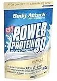 Body Attack Power Protein 90, Vaniglia, 500g, 5K proteine in polvere con proteine del siero di latte, L-carnitina e BCAA per la costruzione muscolare e il fitness.