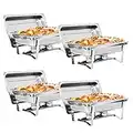 SUPER DEAL Newest 4 Pack 8QT Food Warmer, Rectangular Chafing Dish Buffet Set w/Foldable Frame Legs, Stainless Steel Full Size Chafer Dish for Parties