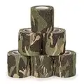 SEADESKY 6Pcs Camo Wrap Tape Self Adhesive Bandage Wrap Elastic Vet Wrap Protective Camouflage Tape for Gun, Rifles, Shotguns, Handles Stealth Self Adherent Cohesive Bandage 2 Inch (Woodland Camo)