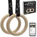 LISTHEN Anelli Ginnastica e Crossfit in Legno, Anelli Calisthenics per Suspension Training, per Casa e Esterni, Trazioni Dips Pull up, Allenamento a Corpo Libero, Spessore 32 mm, Cinghie Regolabili