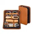 Shoe Shine Kit with PU Leather Sleek Elegant Case, 7-Piece Travel Shoe Shine Brush kit