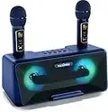 MASINGO Karaoke Machine for Adults and Kids with 2 Wireless Microphones, Portable Bluetooth Singing Speaker, Colorful LED Lights, PA System, Lyrics Display Holder & TV Cable - Presto G2 Blue