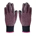 QCBO 2 Pieces Heat Resistant Gloves Silicone Non-Slip Gloves for Hair Styling Curling Iron, Fit All Hand Sizes (Rose red Silicone dots)