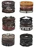 PATISORNA 30PCS Braided Leather Bracelets for Men Women Wrap Wood Beads Bracelet Woven Ethnic Tribal Rope Wristbands Bracelets Set Adjustable