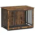 Feandrea Wooden Dog Crate Furniture, 38.6 Inch Modern Dog Kennel with Double Doors and Removable Tray, Pet Crate End Table for Medium Dogs Indoor, Rustic Brown UPFC013X01