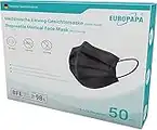 EUROPAPA® Schwarz Medizinisch Type IIR Norm EN14683 zertifizierte Mundschutzmasken OP Masken 3-lagig Mundschutz Gesichtsmaske Einwegmaske BFE ≥ 98% (50 Stück)