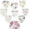 Viedouce Bavoirs Bebe Lot de 8,Bavoir Bandana pour Bébé Garçon Fille,Bébé Bavoir Naissance Mousseline avec Boutons Pression Réglables,Absorbant & Doux