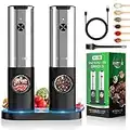 SoulFox Electric Salt and Pepper Grinder Set with USB Rechargeable - No Battery Needed - One Handed Operation - White Light - Adjustable Coarseness Automatic Electronic Spice Mill Shakers Refillable