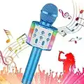 Fauxpont Micrófono Karaoke Bluetooth,5 en 1 Portátil USB Micrófono Inalámbrico Karaoke Micrófono Niña con Luces LED,Niños Canta Partido Musica,Regalo Niños Compatible con Android e iOS (Azul)