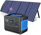 Generador solar de 600W, central eléctrica portátil con paneles solares de 100W, almacenamiento de banco de energía de 600Wh para aventuras al aire libre, camping y viajes en autocaravana.(Azul)