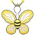 Funcredible Bumble Bee Costume Accessories | Bee Wings and Bee Antenna Headband Set | Honey Bee Costumes | Halloween Bumblebee Cosplay Party Favors for Women, Men and Kids