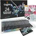 Castle Art Supplies WaterColor Brush Pens Set | 24 Lively Colors, with Flexible Nylon Tips | For adult Coloring, painting, lettering – artists and beginners | Travel Case with Extra Water Brush Pen