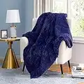 joybest Faux Fur Weighted Blanket Oeko-Tex Standard 100 Certified Sherpa Fleece 20 Pounds 60x80 Inches Queen Size Heavy Weighted Blanket with Premium Glass Beads, Navy Blue